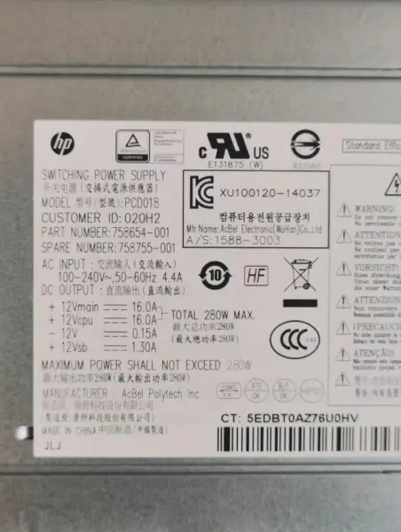 HP PCD018 DPS-280AB-5 A 電源供應器